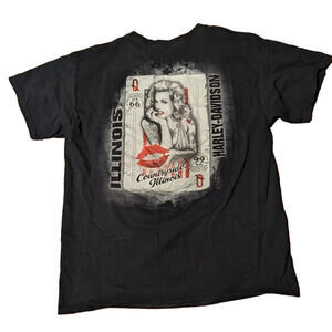 Harley Davidson L TShirt Vintage Queen Route 66 Skull Y2K Illinois Countryside